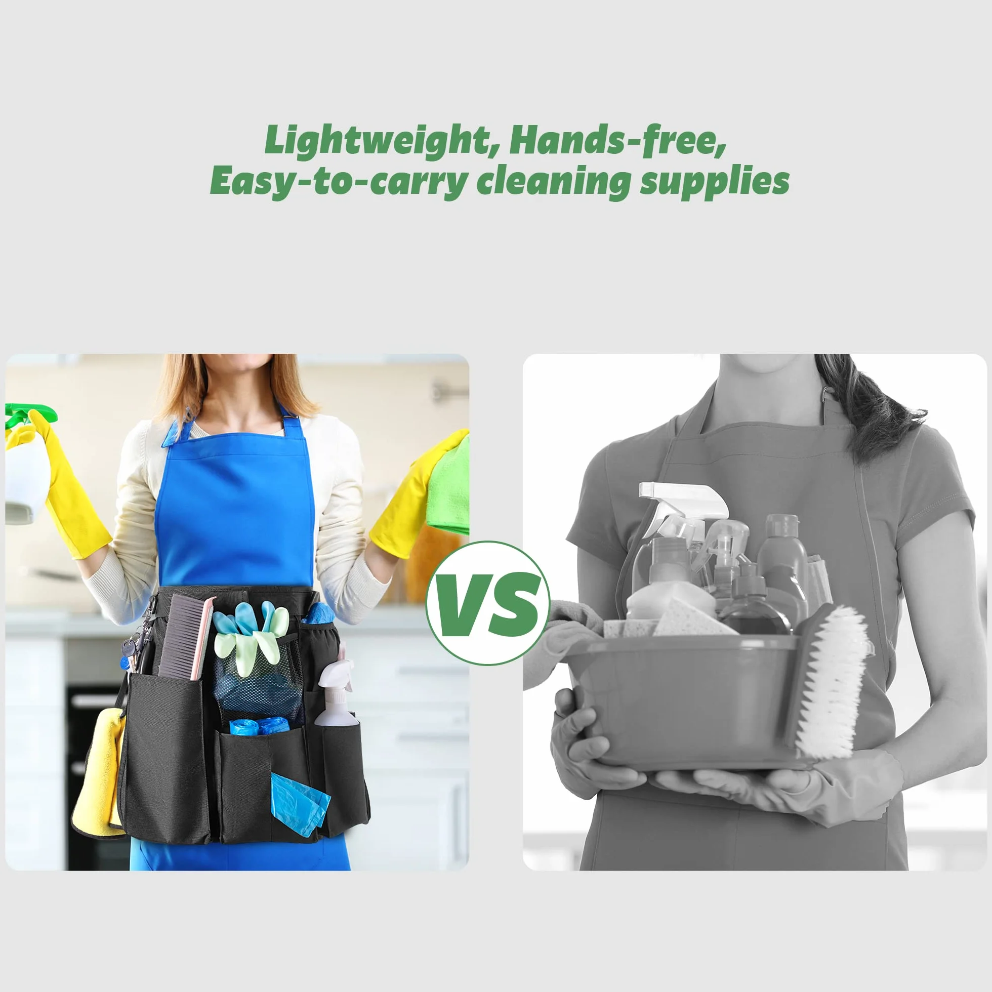 LoDrid Grembiule per la pulizia della casa con 9 tasche, borsa professionale per la pulizia con cintura in vita regolabile, grembiule per la pulizia resistente all'acqua, grembiule per lavoro