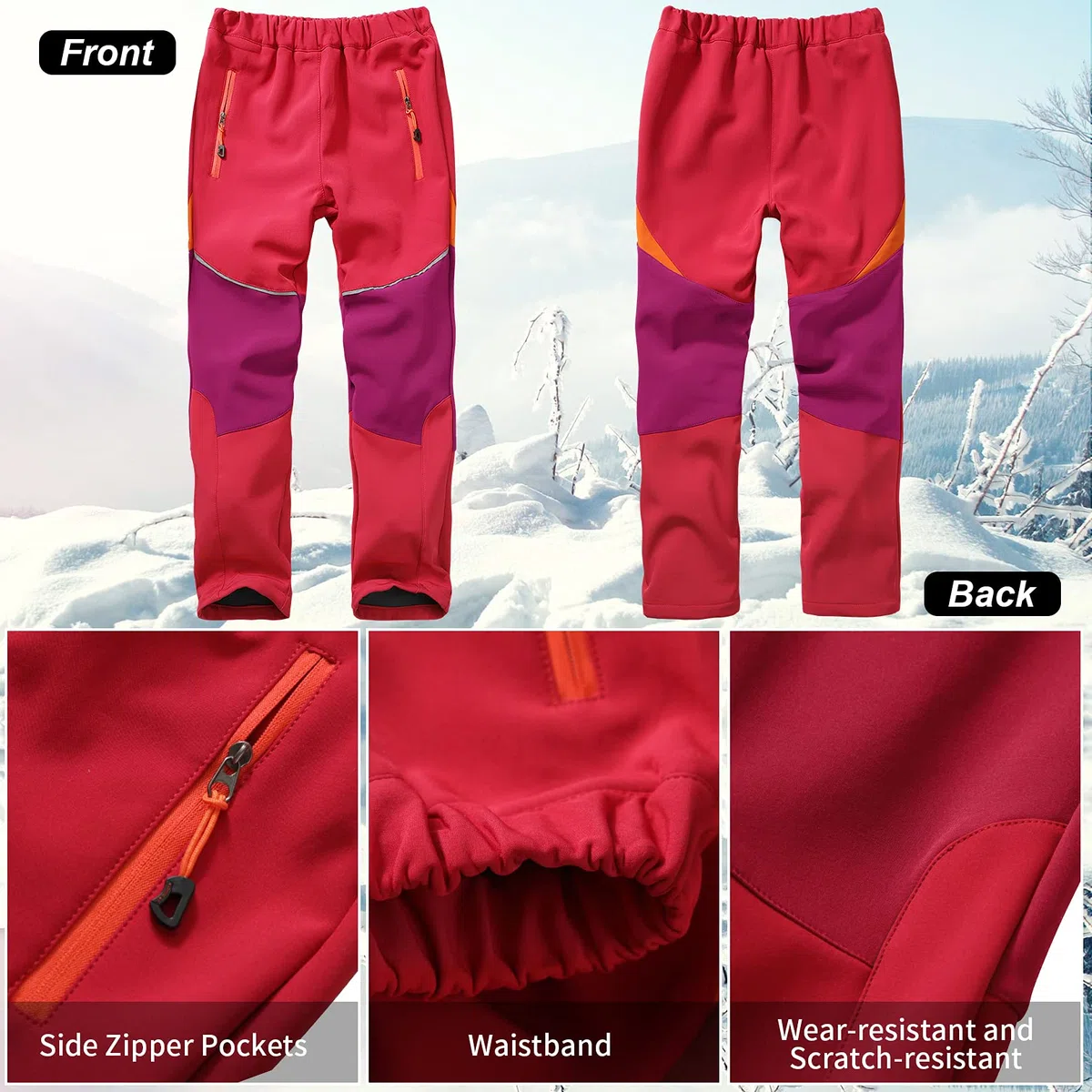Pantalone Softshell Bambini Sci Escursionismo Trekking Foderato Cargo Impermeabile Termico Ragazzo Ragazza Neve Inverno Outdoor