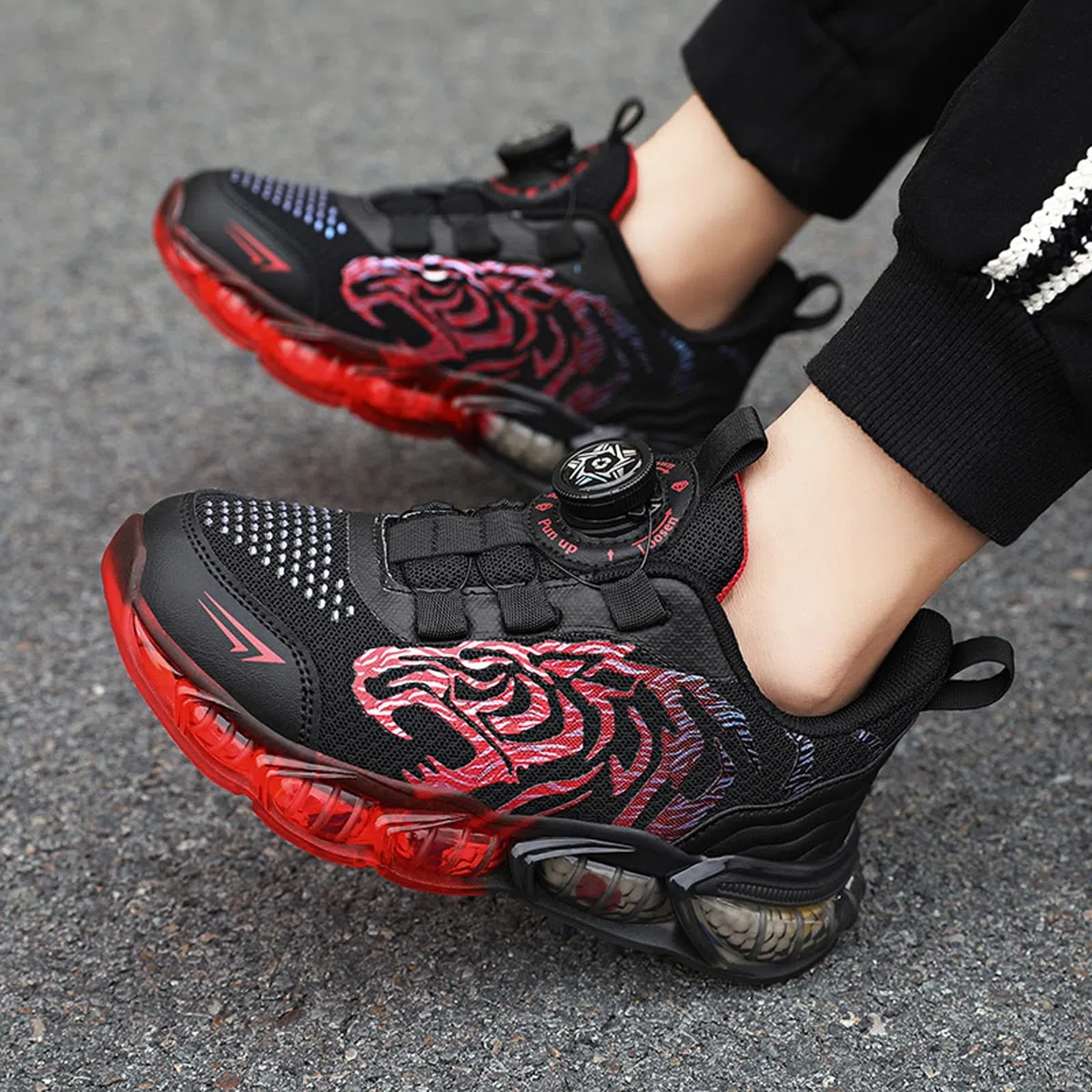 Scarpe da Ginnastica per Bambini, Scarpe da Corsa alla Moda per Ragazzi, Scarpe Sportive con Motivo Drago Tigre, Comode Scarpe da Jogging Traspiranti Leggere EU28-39