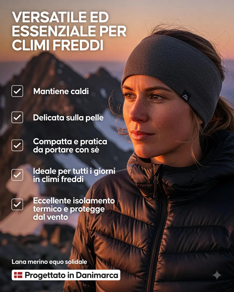 DANISH ENDURANCE Fascia per Capelli in Lana Merino con Fodera in Pile, per Donna e Uomo, Copricapo Funzionale, Ideale per il Freddo e all'Aperto, Unisex