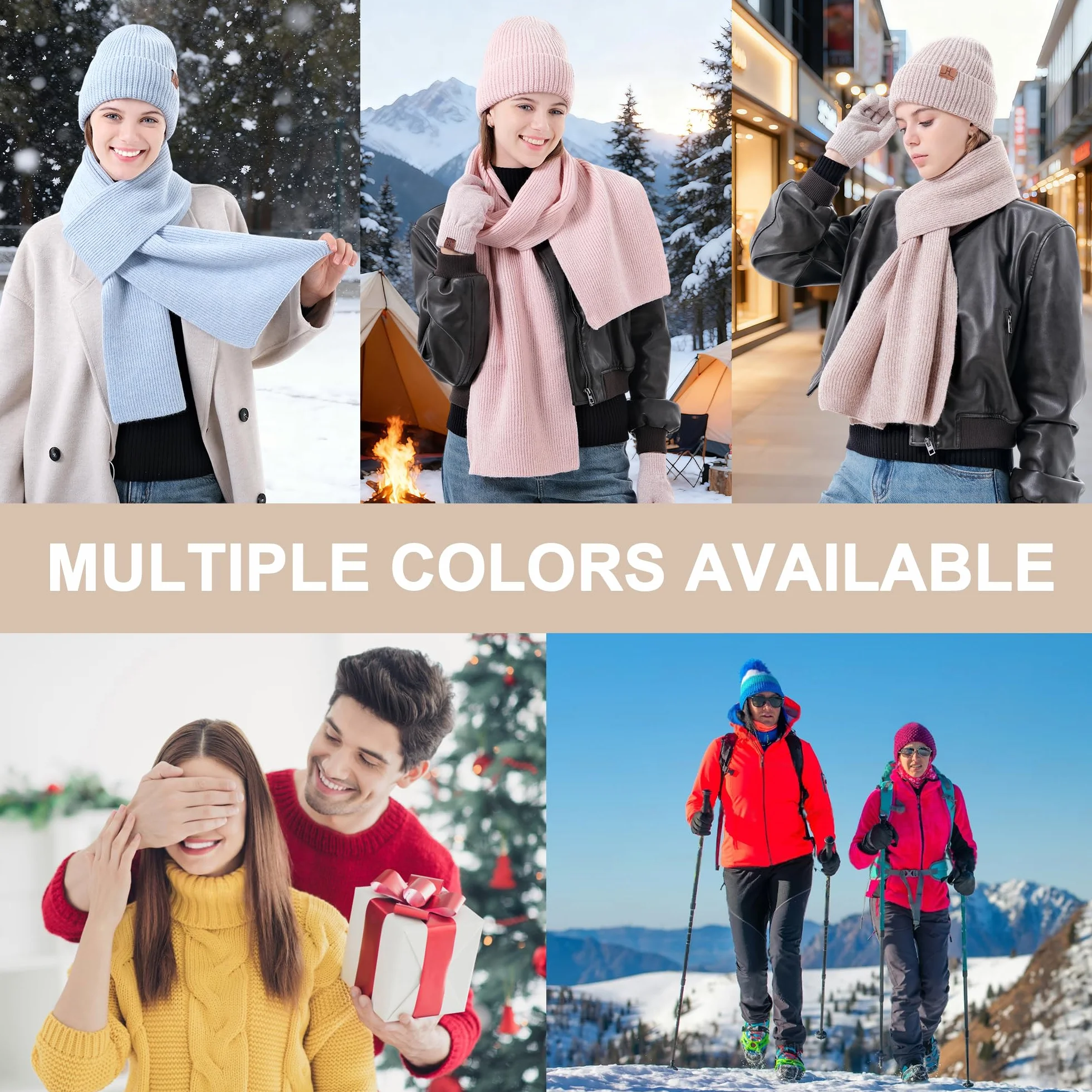 ZASFOU Donna Cappello Invernale Sciarpa Lunga Guanti Touch Screen Set Caldo Pile Foderati in Maglia Berretto Cappelli Sciarpe Lunghe Guanto Regalo per Donna Compleanno Natale