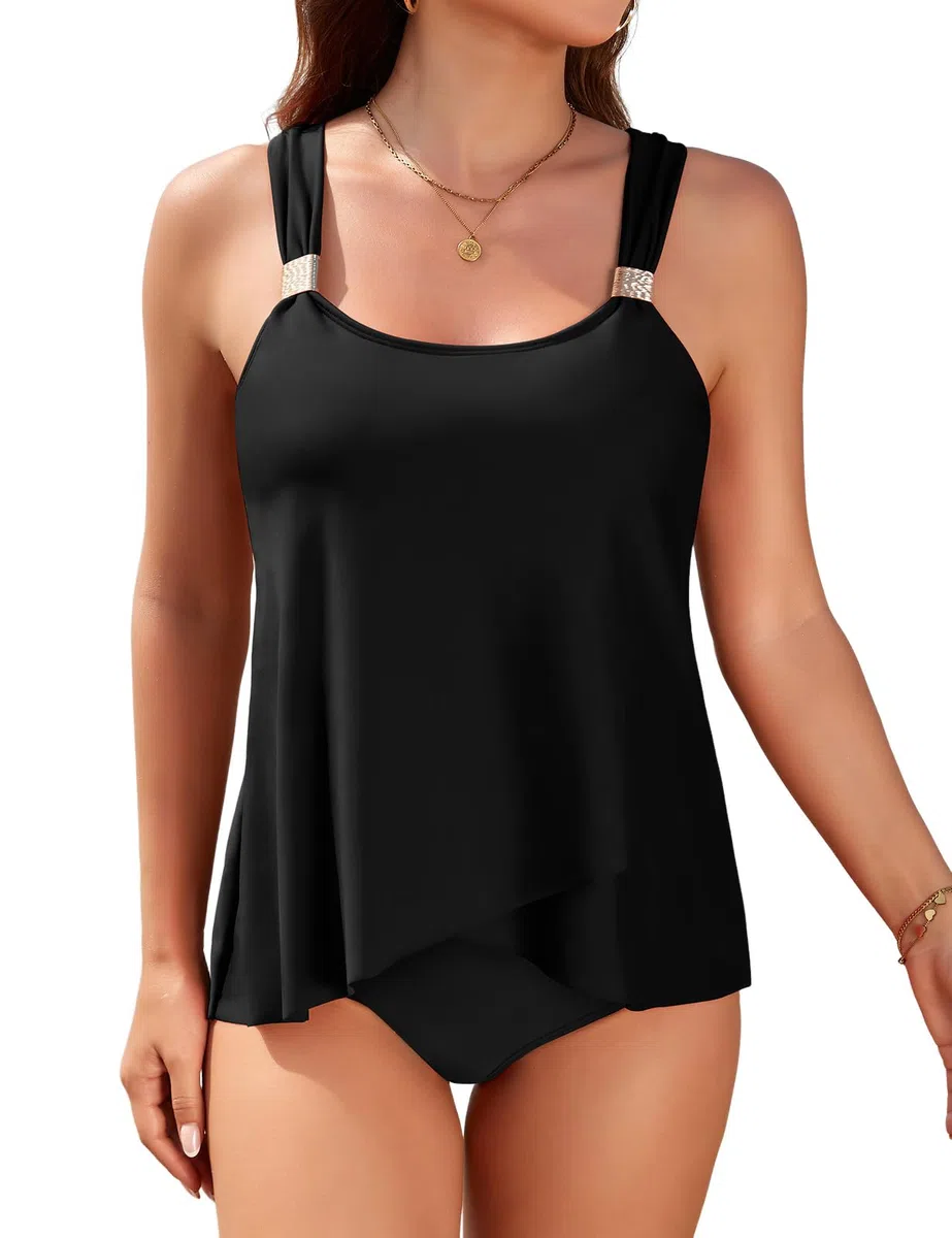 Nadeer Tankini Donna Curvy Costume da Bagno Due Pezzi Push Up Sexy Imbottito Reggiseno Costumi da Bagno con Vita Alta Boyshort Controllo Pancia per Mare Spiaggia Piscina