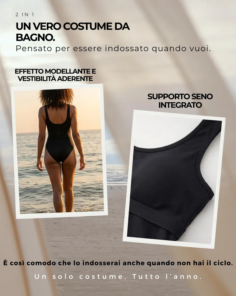 Costume da Bagno Mestruale 1 Pezzo per Donna & Ragazza | Tecnologia AquaSecure | Flusso Leggero-Medio | Anti-UV | Piscina, Mare & Nuoto | Riutilizzabile, Ecologico, Oeko-Tex