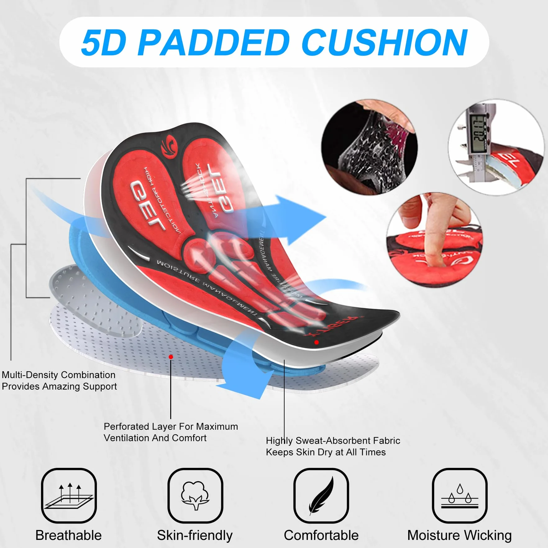 X-TIGER Pantaloni Lunghi Ciclismo Uomo 5D Gel Imbottito,Compression Mutande MTB Pantaloni Traspirante Asciugatura Rapida con 3 Tasche
