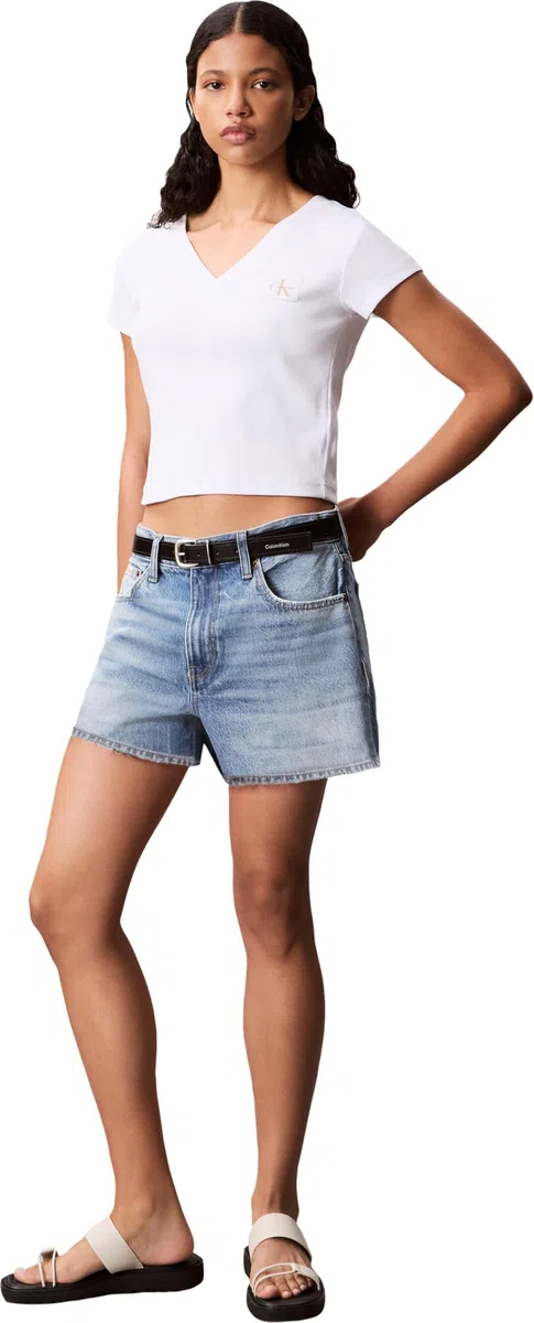Calvin Klein Donna T-Shirt Maniche Corte Woven Label Rib Tee con Scollo a V