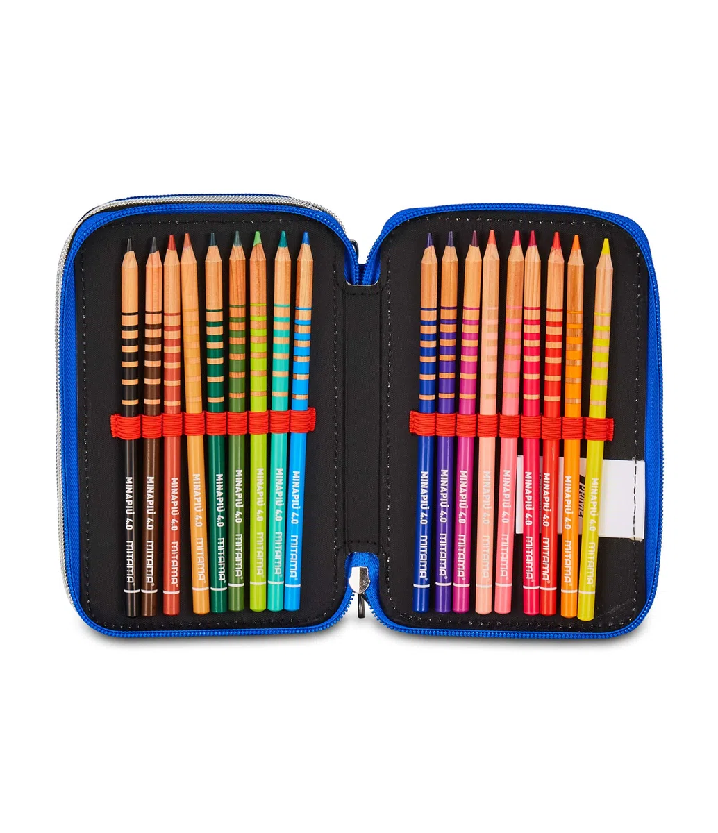 Seven SevenSonic Astuccio Scuola 3 Zip, Rosso, Portapenne Triplo Scomparto Completo Di Penne, Matite, Colori, Accessori Zaino, Scuole Elementari, Bambino