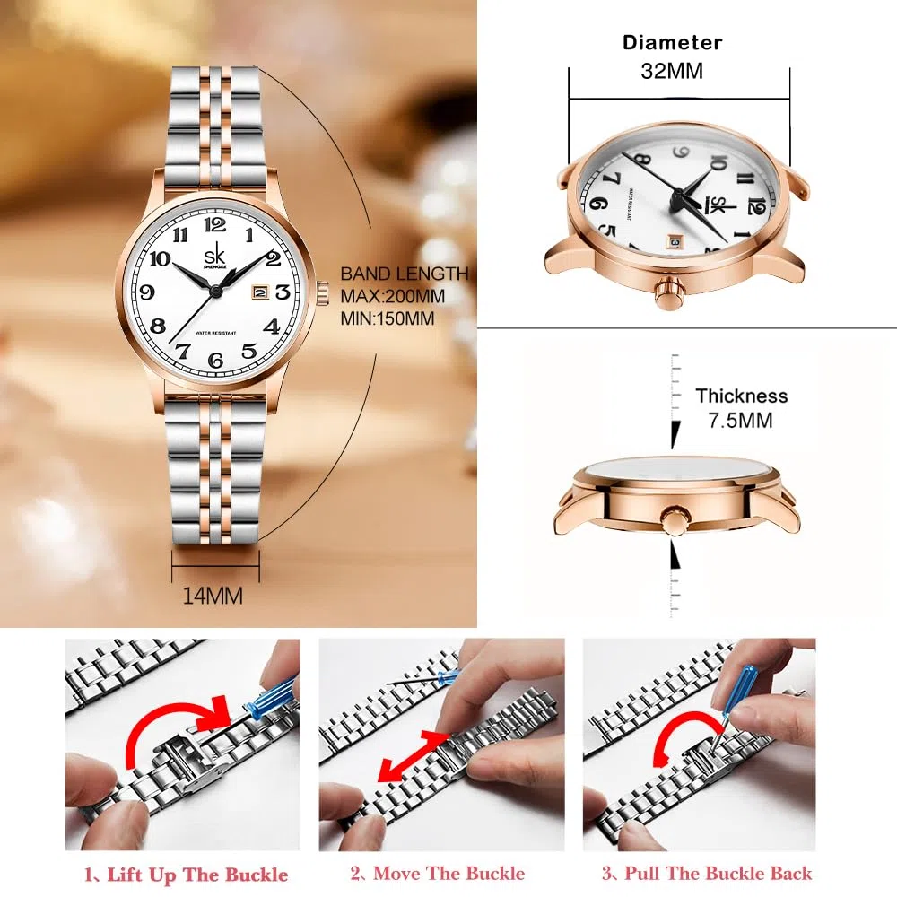 SHENGKE K0150L - Orologio analogico al quarzo, da donna, con cinturino in pelle