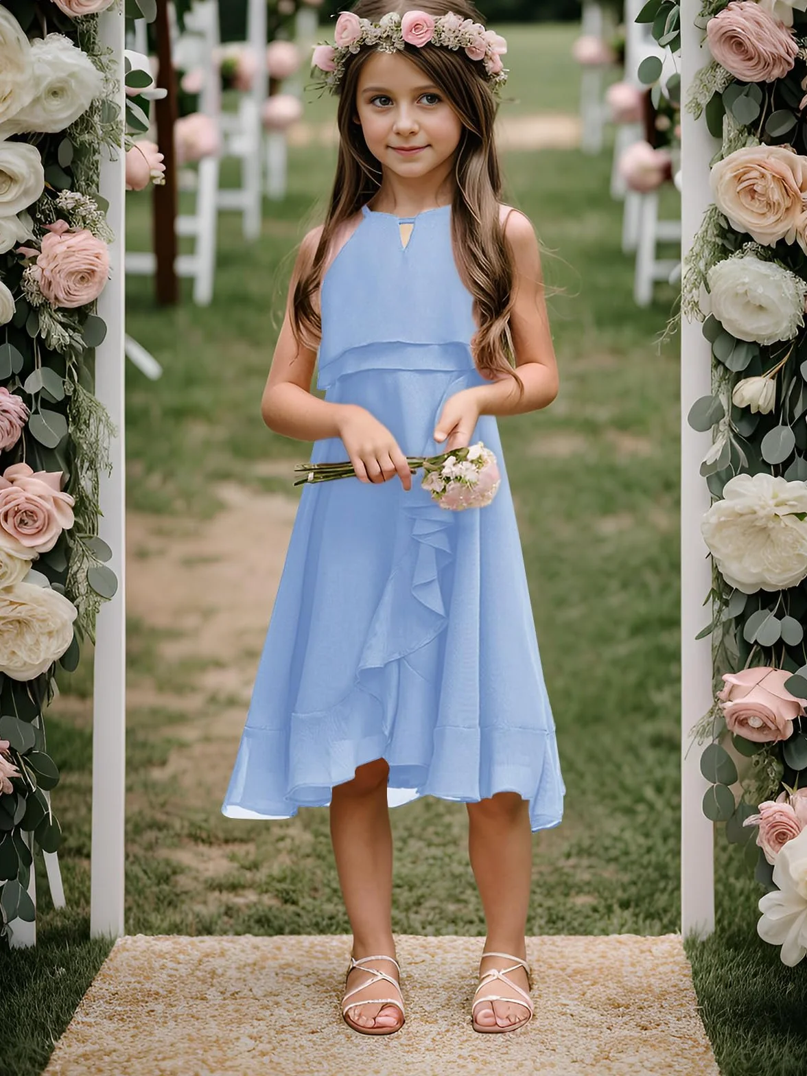 Haloumoning Vestito estivo da ragazza, senza maniche, da principessa, per feste, damigelle, ballo, matrimonio, damigella d'onore