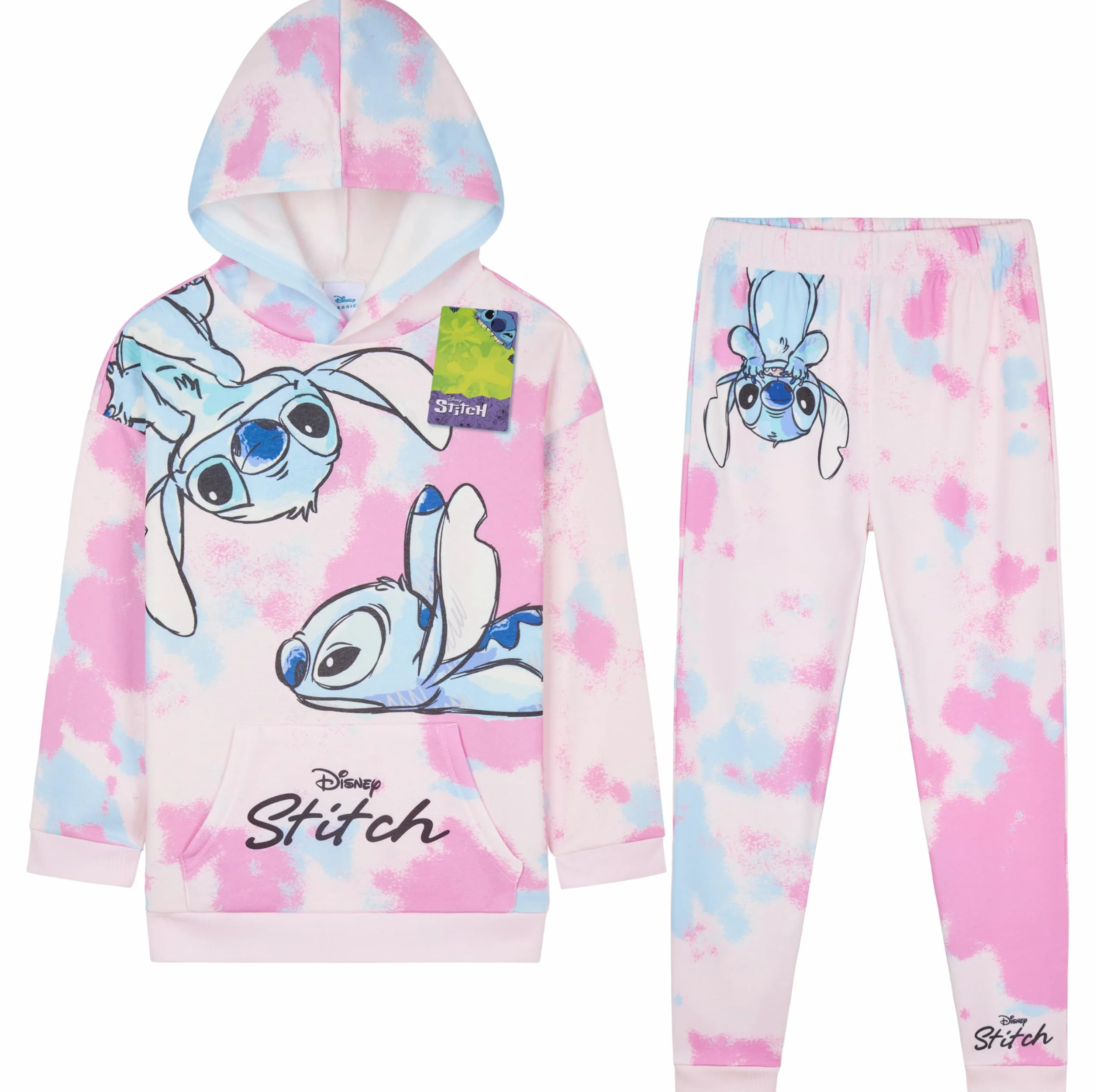Disney Stitch Tute Bambina e Adolescente Felpa con Cappuccio Pantaloni 2 Pz Tie Dye Abbigliamento da Casa Set Regalo Ragazza