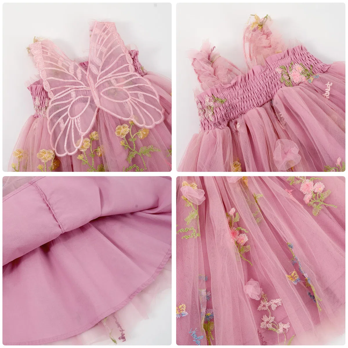 Miipat Vestito da Bambina Tulle Farfalla Bambino Ragazze Abitini Estate Senza Maniche Ricamo Floreale Principessa Abiti Festa di Nozze Abito di Compleanno per Ragazza