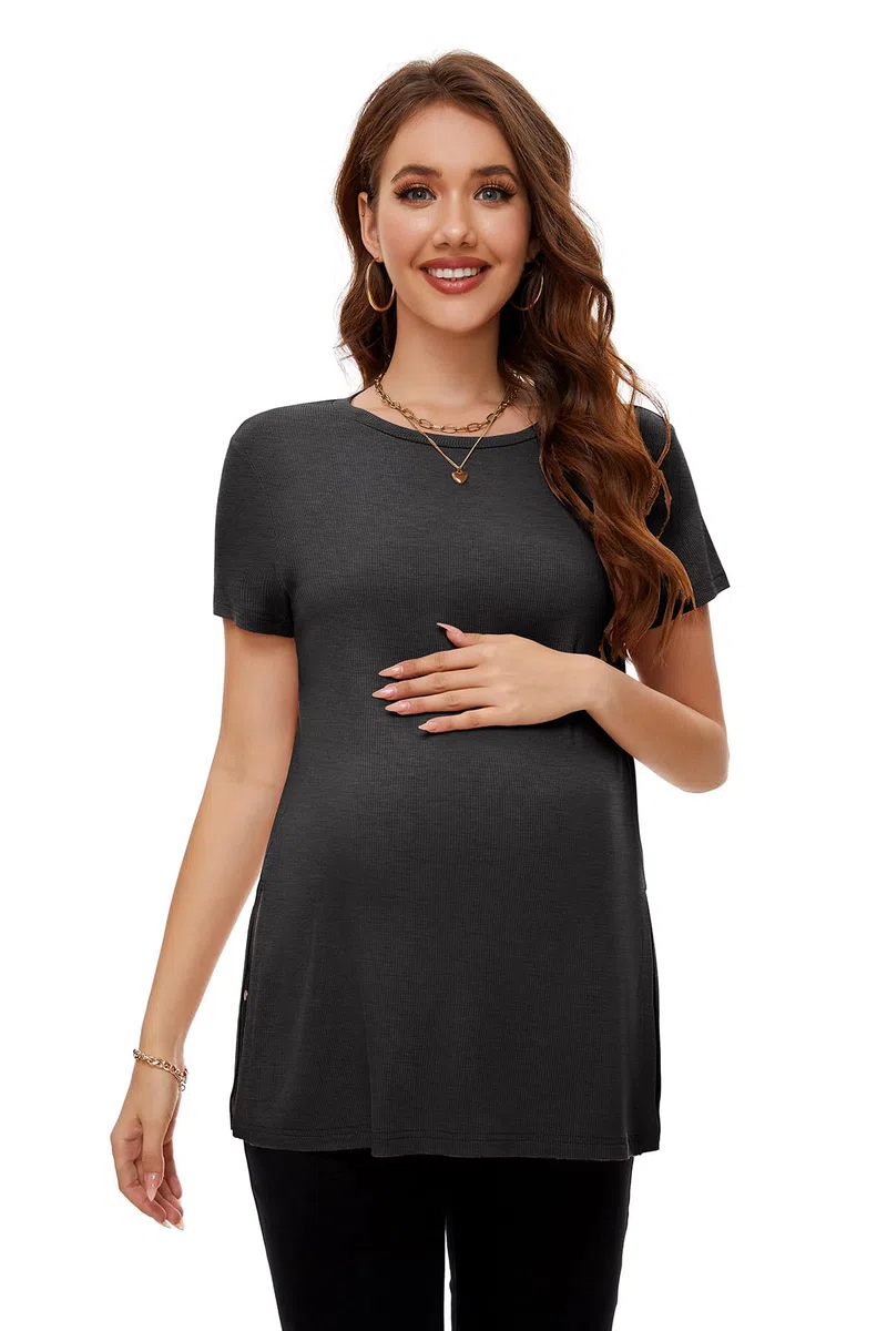 Smallshow Abbigliamento Premaman Donna Side Split Magliette e Top maternità,Deep Grey,XL