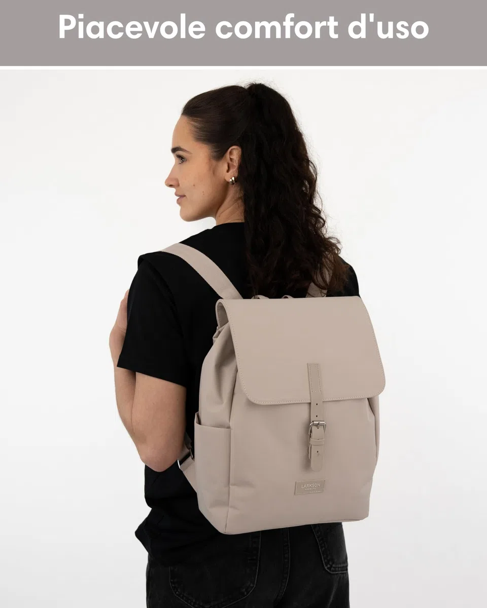 LARKSON Zaino Donna Beige - Ida - Borsa Zainetto Porta PC 13 Pollici - Ideal per l'Università, il Lavoro, il Tempo Libero - Idrorepellente