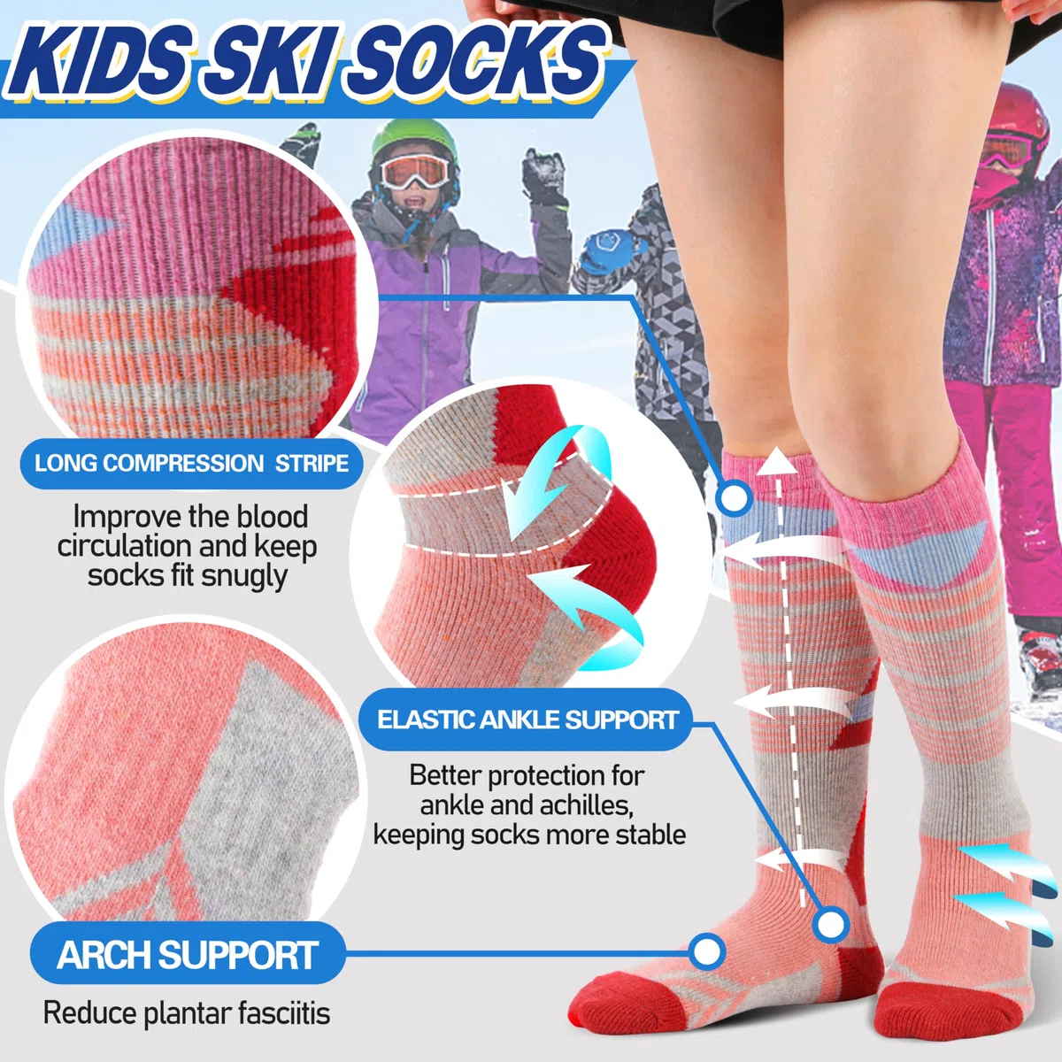 ANTSANG 3 Paia Calzini Sci Lana Merino Bambini Ragazzi Ragazze Termici Caldi Spessi Inverno Imbottiti per Snowboard Sci