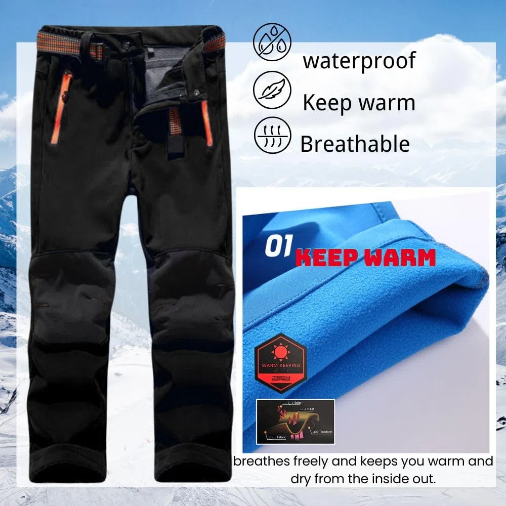 Pantaloni termici impermeabili per ragazzi e ragazze, pantaloni da neve, pantaloni invernali per attività all'aria aperta, pantaloni da sci softshell, per bambini