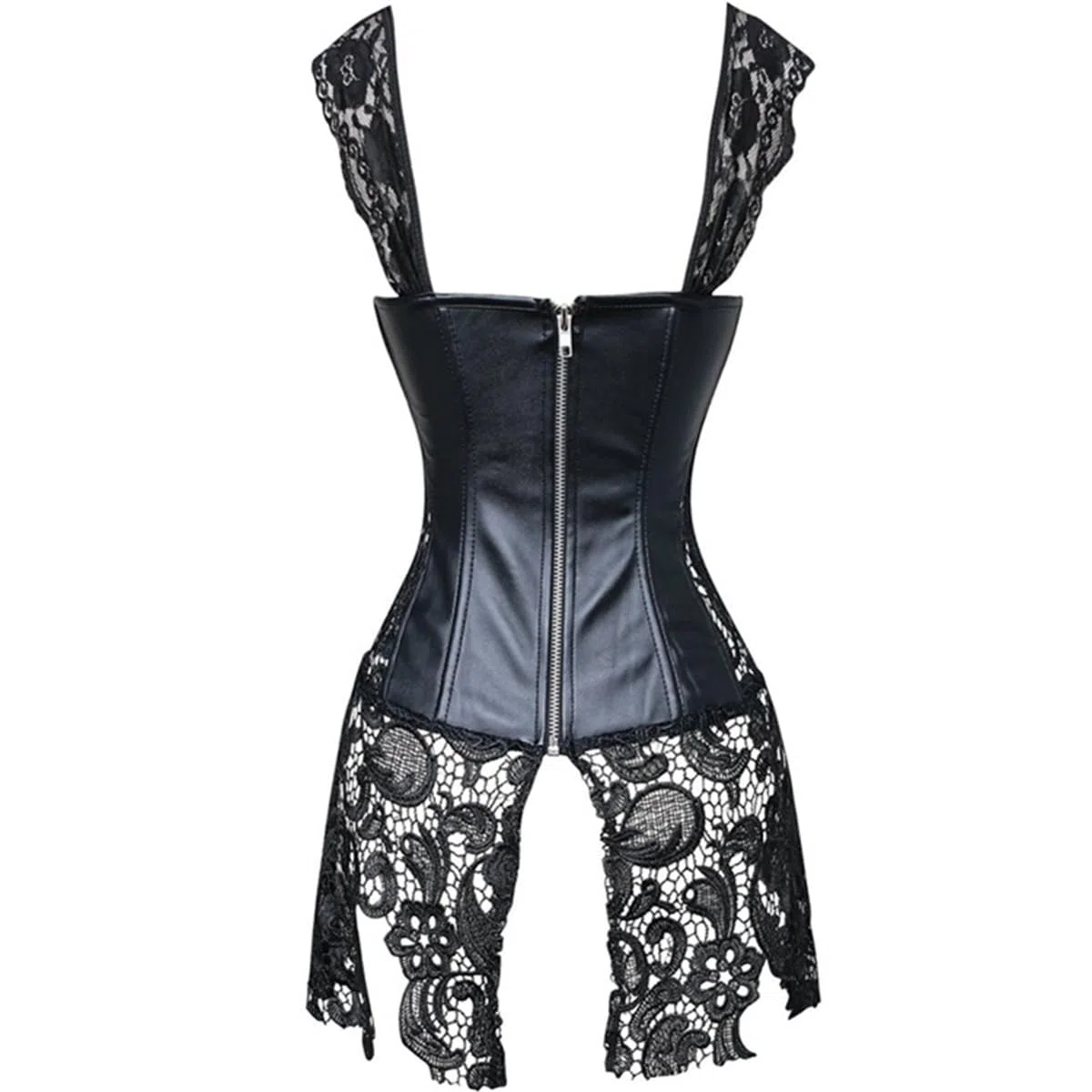 Donna Pelle delle di Overbust Corsetto con Pizzo Sexy Lingerie Vestito Elastico Waist Trainer Bustino