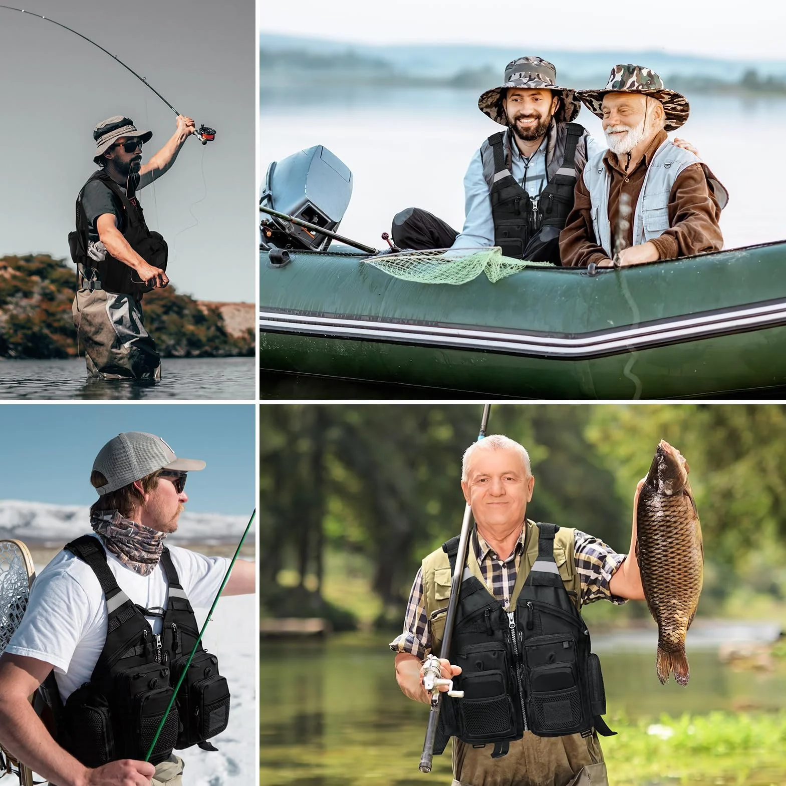 Gonex Gilet da Pesca a Mosca per Uomo e Donna, Comodo Gilet da Pesca Regolabile con Strisce Riflettenti Multitasche per Pesca a Mosca, Pesca Alla Trota Nel Laghetto