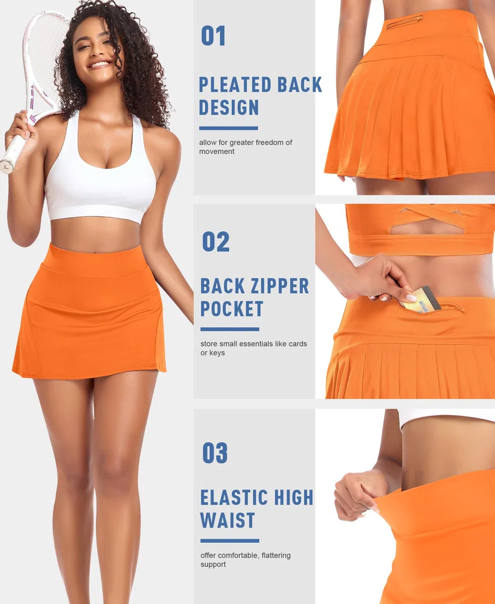 JoyGirl Gonna da tennis plissettata da donna con tasche, pantaloncini a vita alta, leggeri, atletici, da golf, per corsa e allenamento