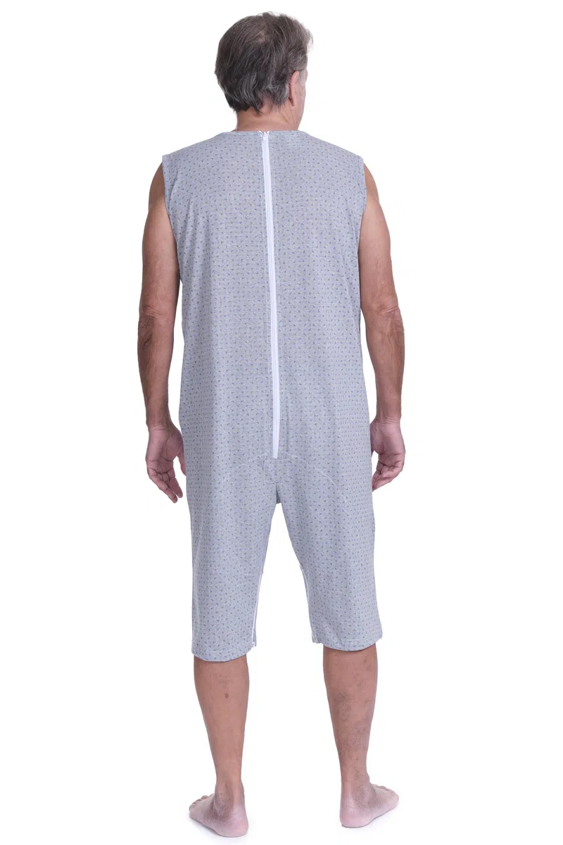 FERRUCCI COMFORT Pigiama Tutone Sanitario Estivo Smanicato in Cotone - 9008/8 - Adatto per Anziani, Incontinenza, Alzheimer, Pantalone Corto, Fresco (Grigio, XL)