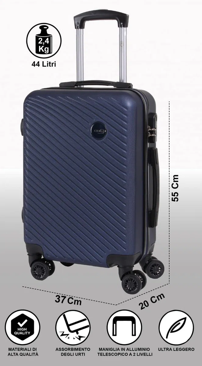 CABIN 5508 Valigia Trolley ABS, bagaglio a mano 55x37x20, Valigia rigida, guscio duro e antigraffio con 8 ruote.