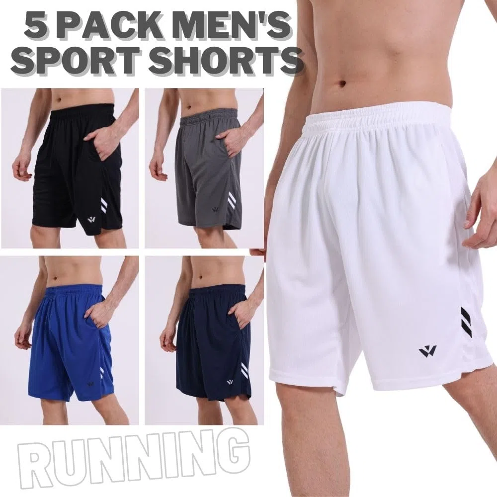 Confezione da 5 pantaloncini sportivi da uomo con tasche ed elastico in vita, pantaloncini da allenamento ad asciugatura rapida da corsa, L