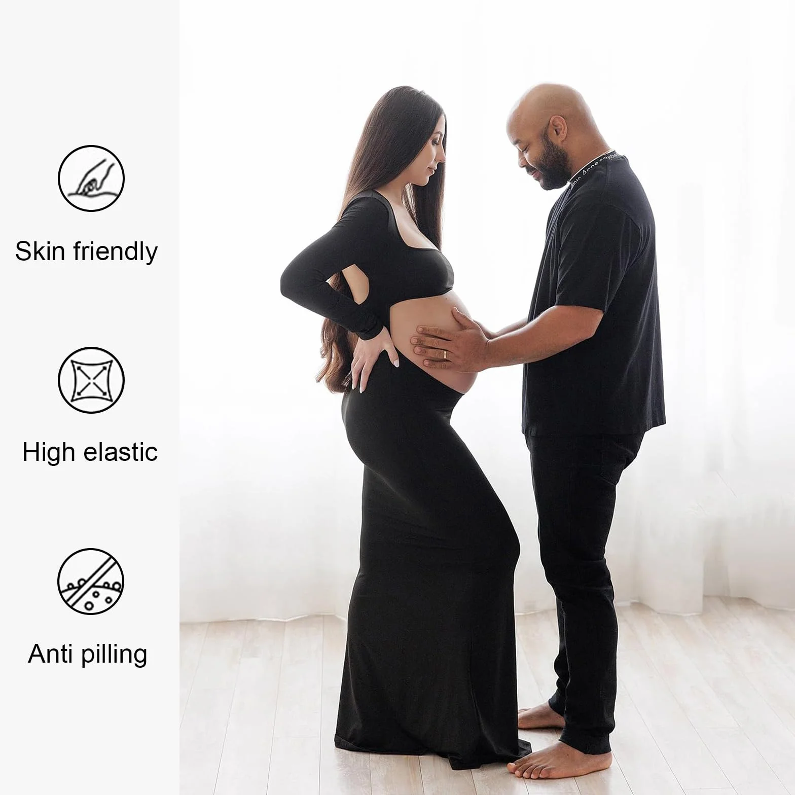 Abito di Premaman per la Fotografia Vestito di maternità Shooting Foto Vestito Maxi Hollow Maniche Lunghe Eleganti Abito Senza Schienale Abiti Lungo Gravidanza per Photoshoot