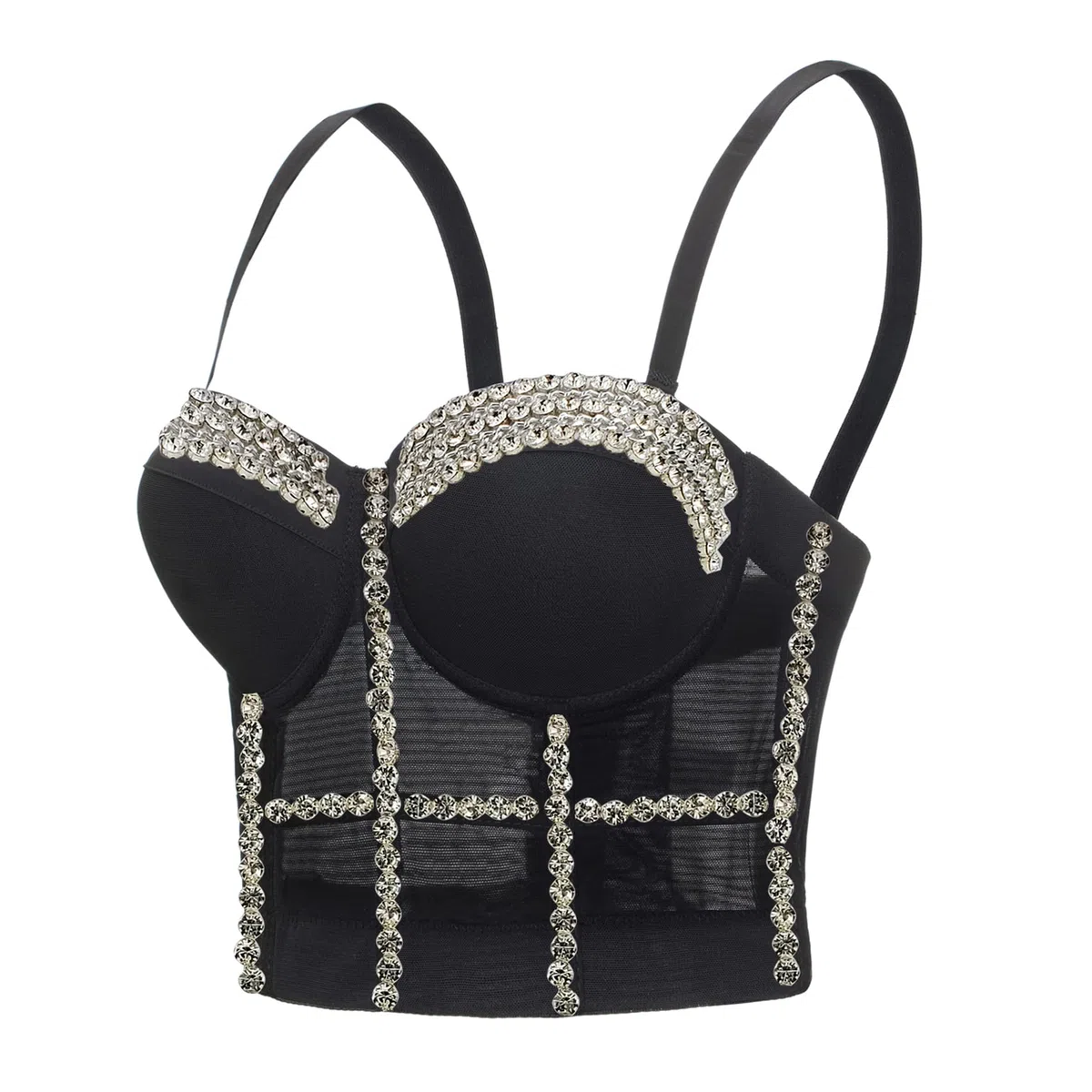 Reggiseno da donna clubwear party punk gotico corsetto push-up con strass diamante cime