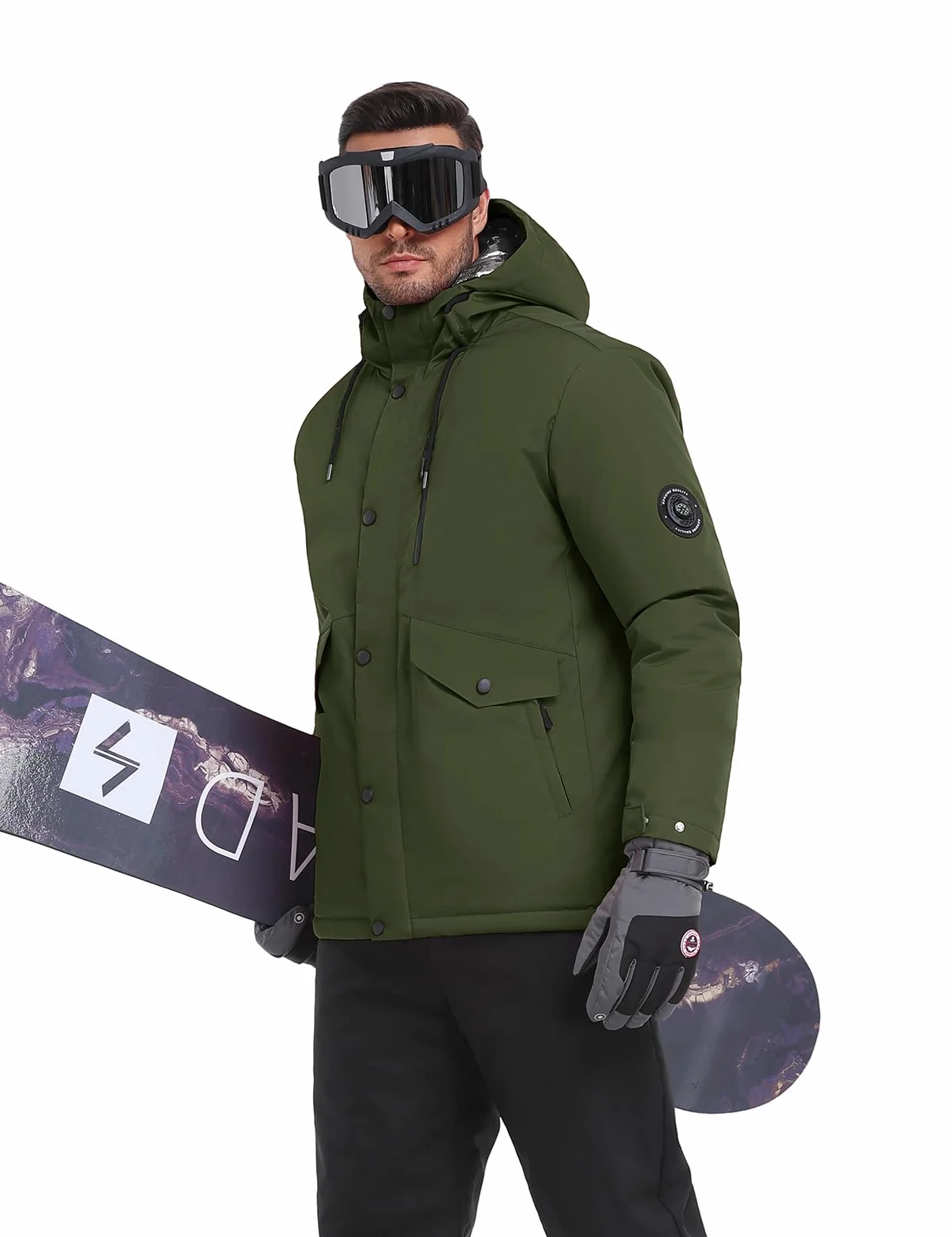 Voqeen Uomo Giacca Sci Invernale Impermeabile Giacche con Cappuccio Staccabile Termica Antivento Cappotto Sportiva Calda con Multi-Tasche
