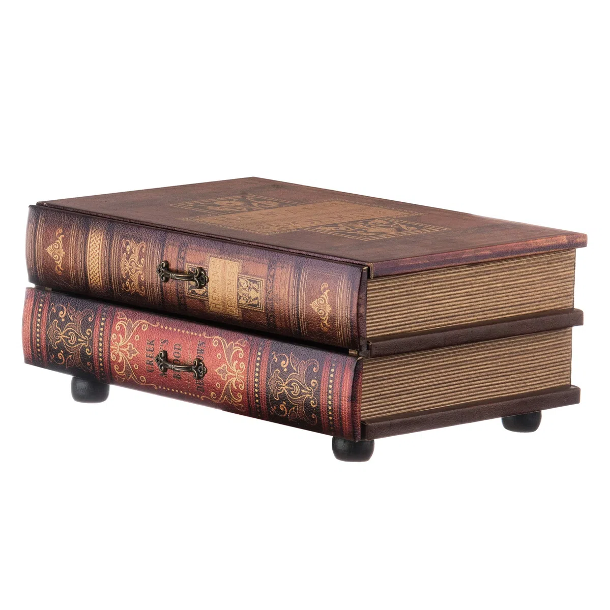 Rebecca Mobili Cassettiera da tavolo, cofanetto libro 2 cassetti, legno pu, vintage, marrone, organizzazione scrivania trucchi - Misure 13 x 30 x 21 cm (HxLxP) - RE6276
