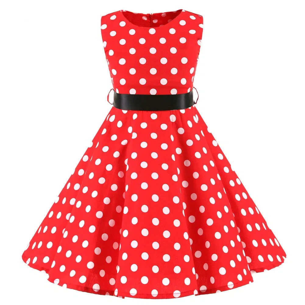 Vestito Bambina Abiti Bambine E Ragazze di Retro 50s Senza Manica Elegante con Scollo Rotondo