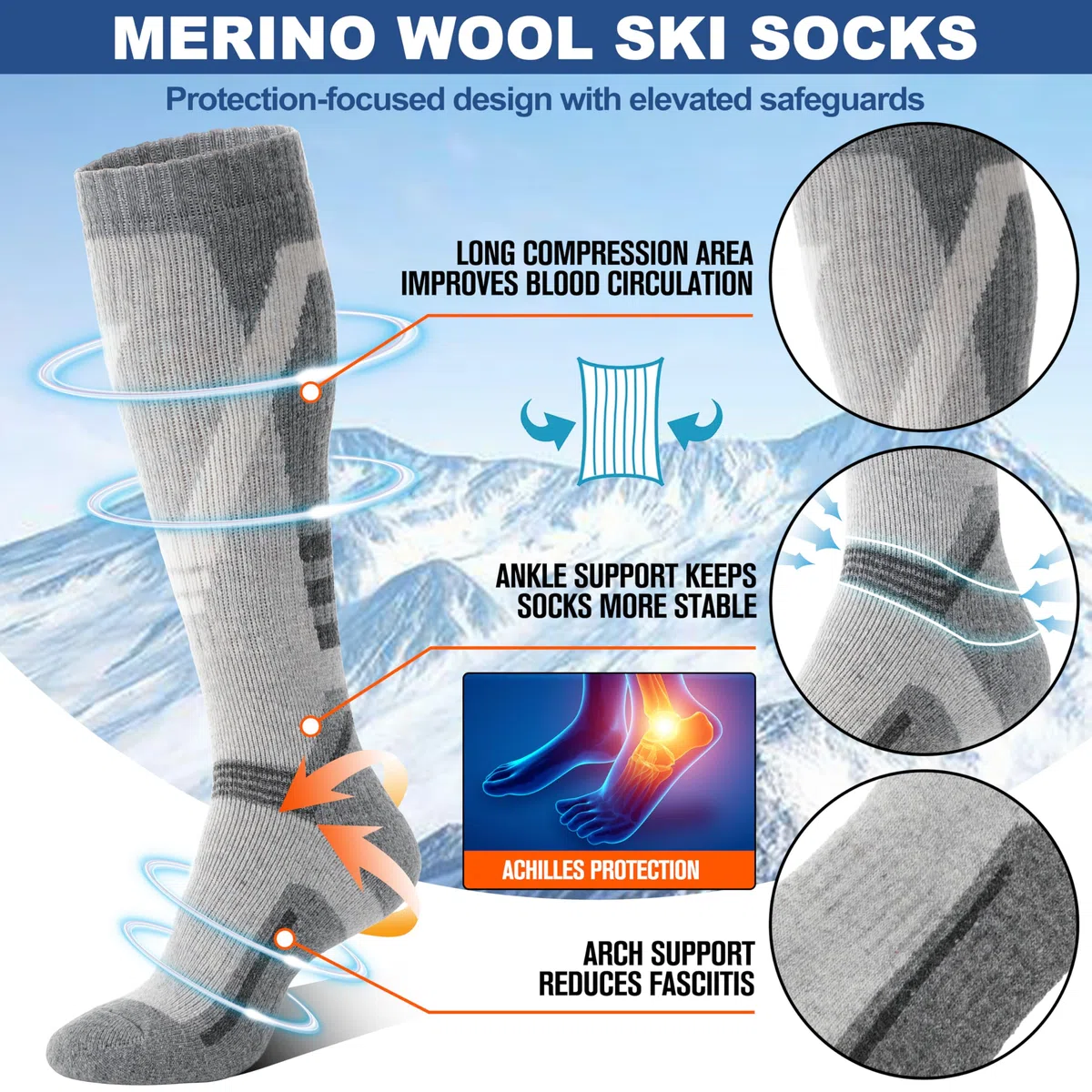 Sandsuced 3 coppie di calzini da sci in lana merino calzini da sci termici caldi invernali spessi ginocchio alto snowboard per donne uomini