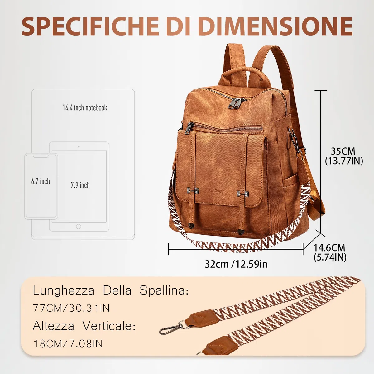 Leathario Zaino Donna in Pelle Vegana Impermeabile Antifurto,Borsa Elegante 3-in-1,Zaino da Lavoro, Viaggio e Uso Quotidiano(Marrone Smerigliato)