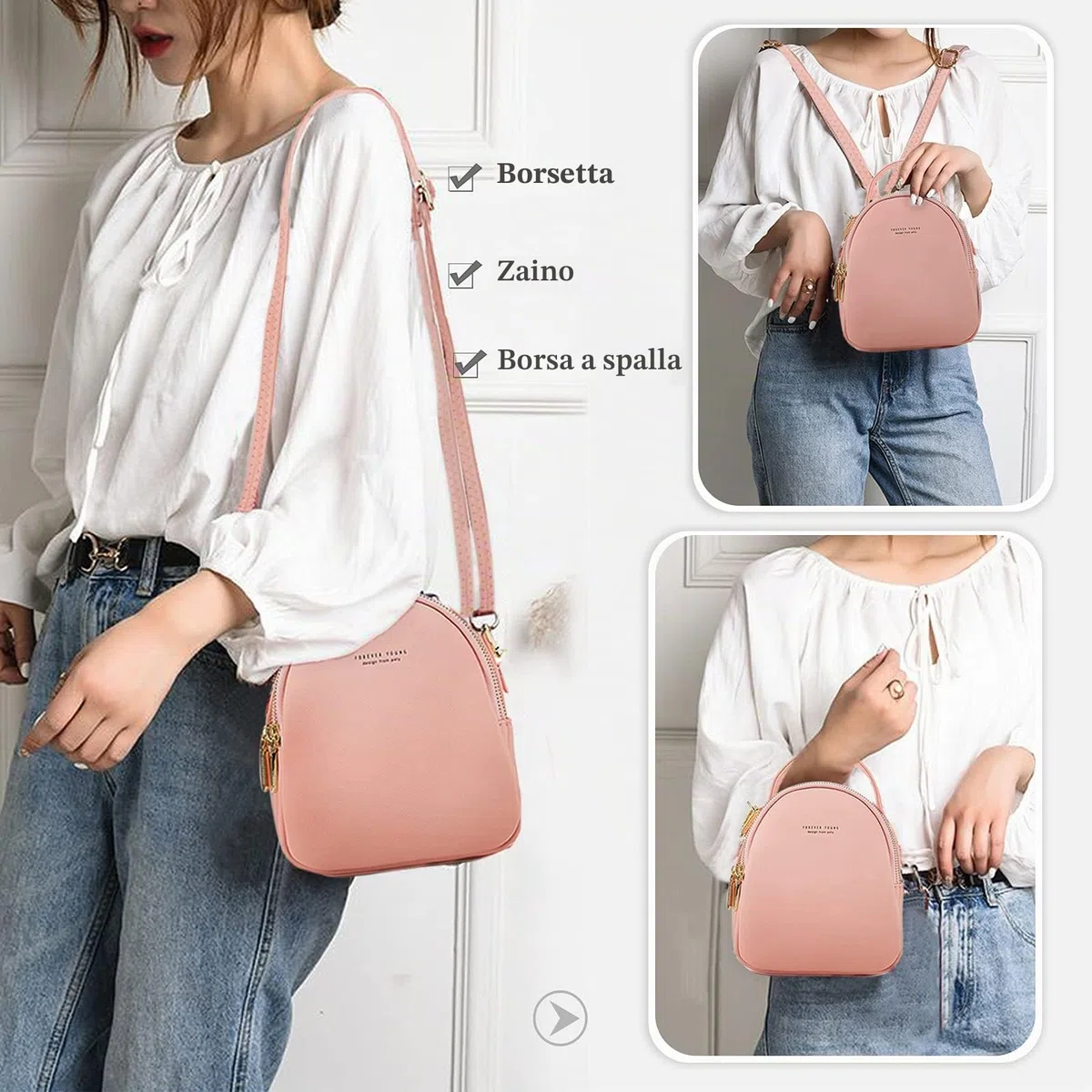 Mini Zaino Donna Moda Borsa A Mano Ragazza Impermeabile Borse A Tracolla con Foro Auricolare Pelle Daypack Viaggio Datazione Piccolo Zaino