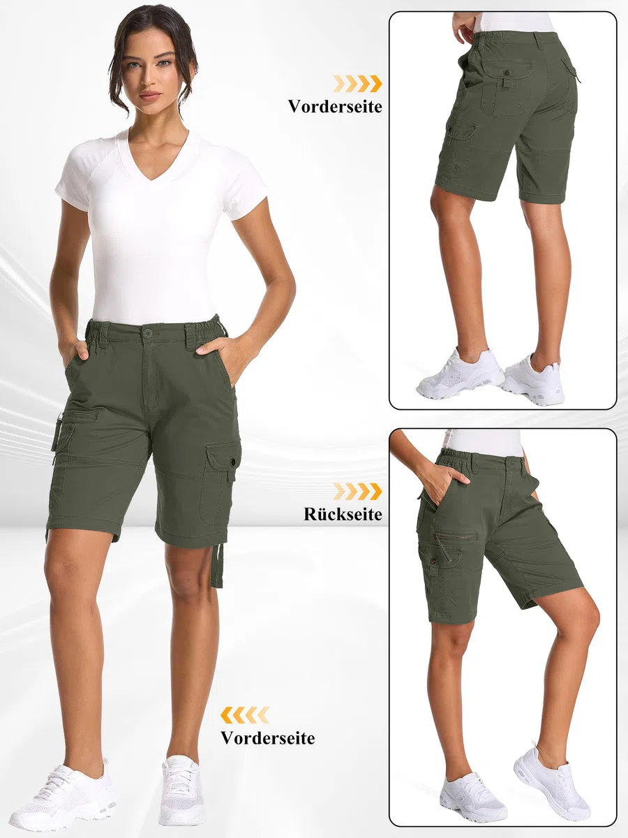 Shorts Cargo da Escursionismo Donna, Pantaloni Corti Leggeri con Vita Elastica e Lunghezza al Ginocchio, Tasca Multipla per Estate
