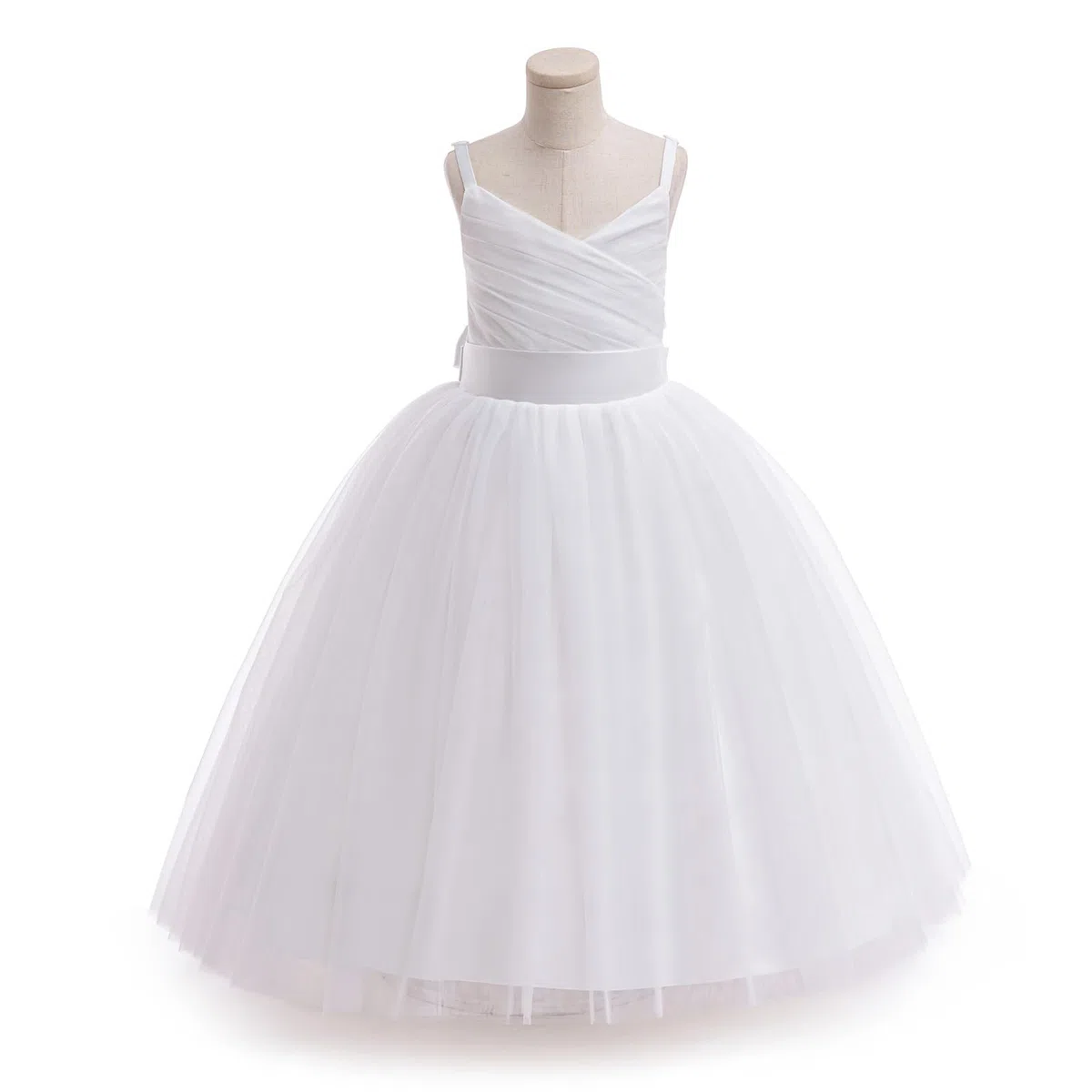 Odizli Abito da bambina senza maniche con scollo a V, linea ad A, in tulle per feste, matrimoni