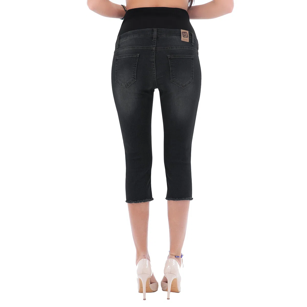 MAMAJEANS Capri - Jeans Premaman Lunghezza 3/4, Fondo Sfrangiato, vestibilità Slim, Tessuto Elasticizzato e Comodissimo - Made in Italy