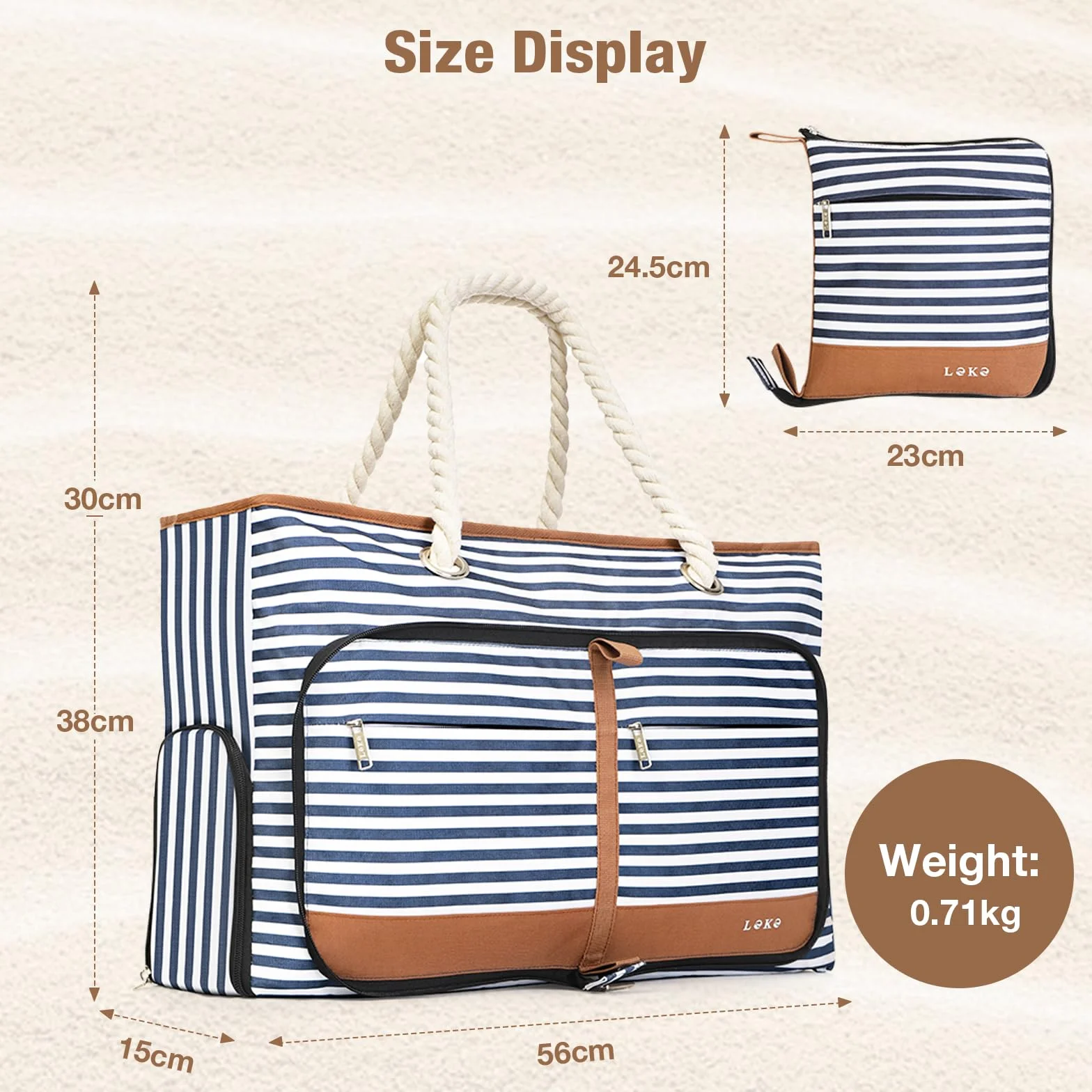 Borsa Spiaggia Donna Pieghevole, Borsa Mare Grande XXL Famiglia con Scomparto Scarpe Separato, Impermeabile Shopping Borsa Tote Bag con Cerniera per Spiaggia Viaggio Sportiva, Strisce