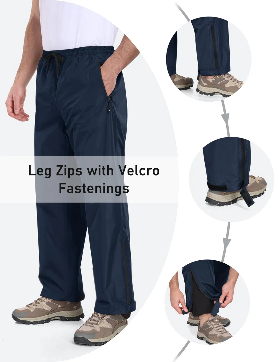 MoFiz Uomo Pantaloni da Pioggia Impermeabili Antivento Leggeri Traspiranti Pantaloni da Escursionismo Moto Pieghevoli con Zip Tasche