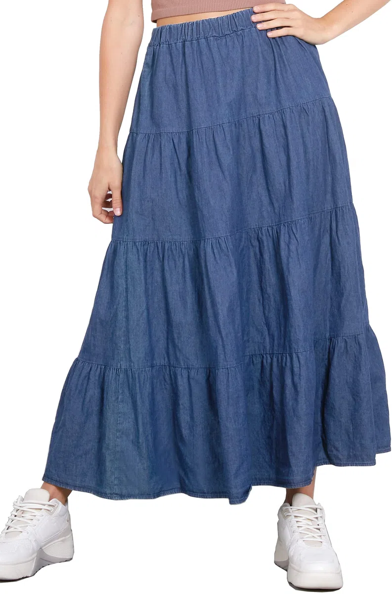 Van Der Rich ® - Gonna Lunga di Jeans con Vita Elastica - Donna