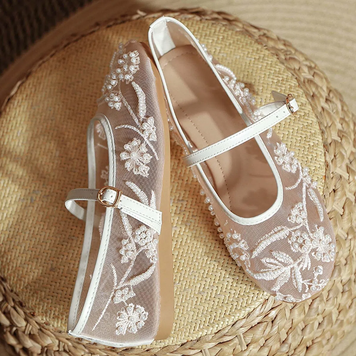 Générique Ballerine Donna - Scarpe Comfort Donna Scarpe Moda e Sport per Donna Rete Ricamo Perline Bride Mary Jane Suola piatta Confortevole Città Matrimonio Serata Estate