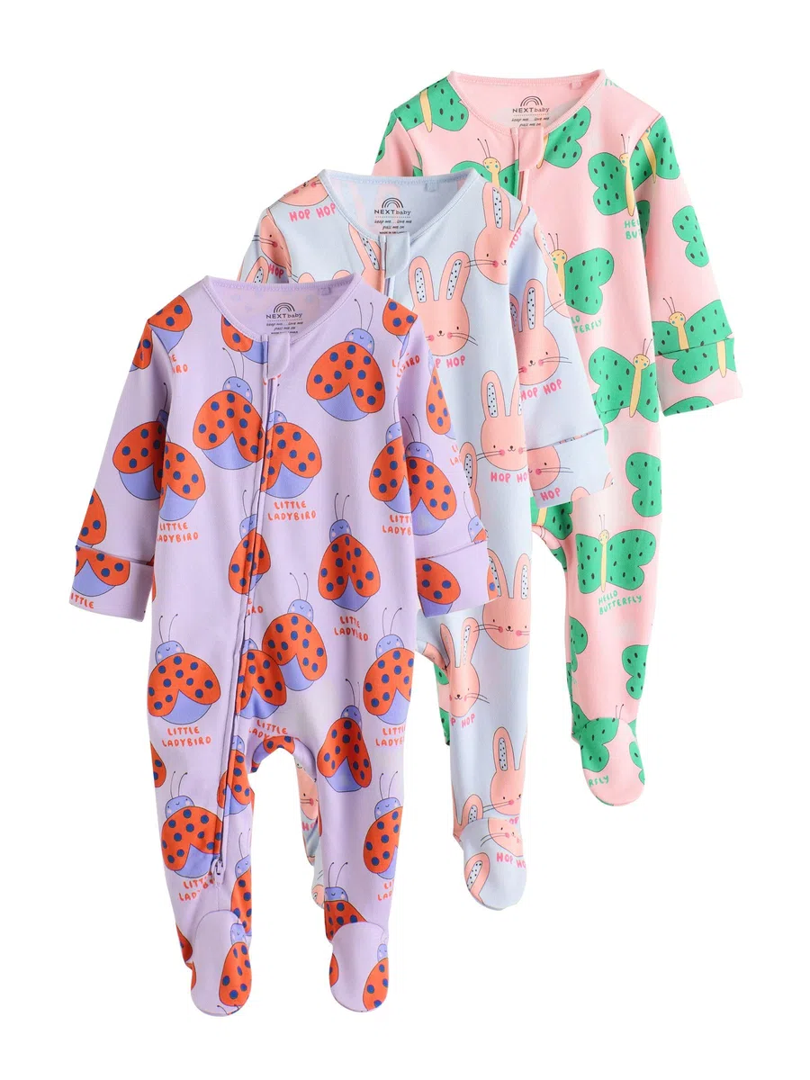 NEXT Bambina Confezione da 3 Tutine Bebè con Zip bidirezionale