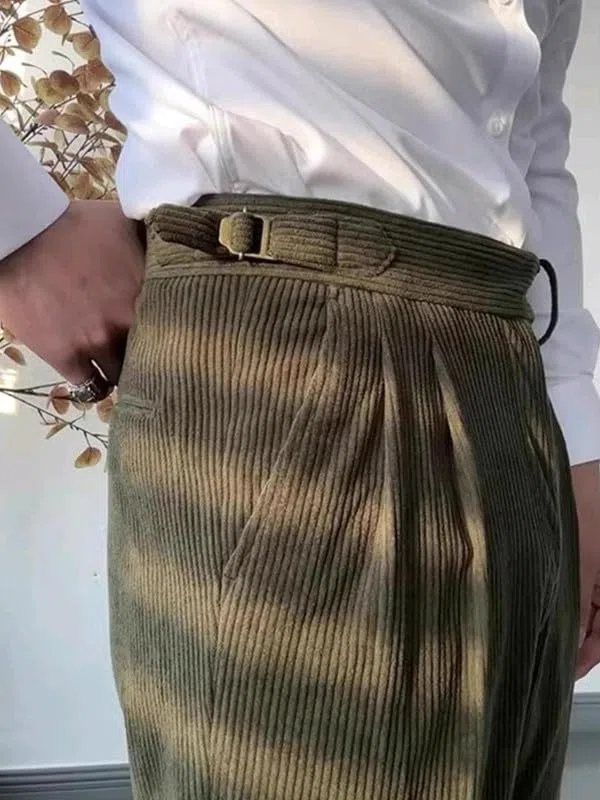 Pantaloni Velluto a Coste da Abito Uomo Eleganti Vintage Chino Pantalone Taglio Dritto Pantaloni da Lavoro