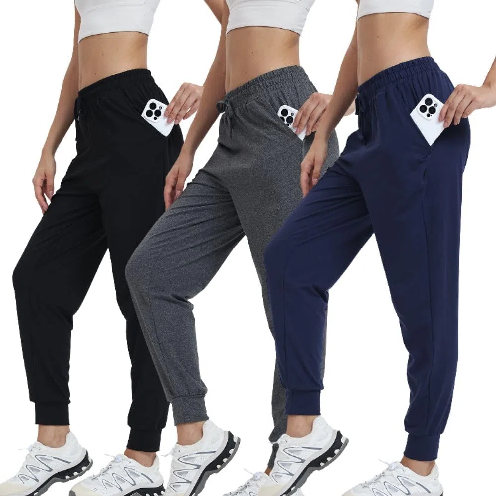 Confezione da 3 pantaloni sportivi da donna per il fitness, a vita alta, per yoga, tempo libero, con tasche