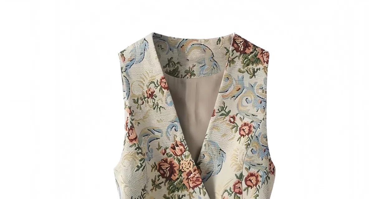 Gilet Smanicato,Gilet Doppiopetto Vintage Da Donna Anni '50 con Scollo A V Profondo E Stampe Floreali Stile Retrò Elegante Da Ufficio per Tutti I Giorni.