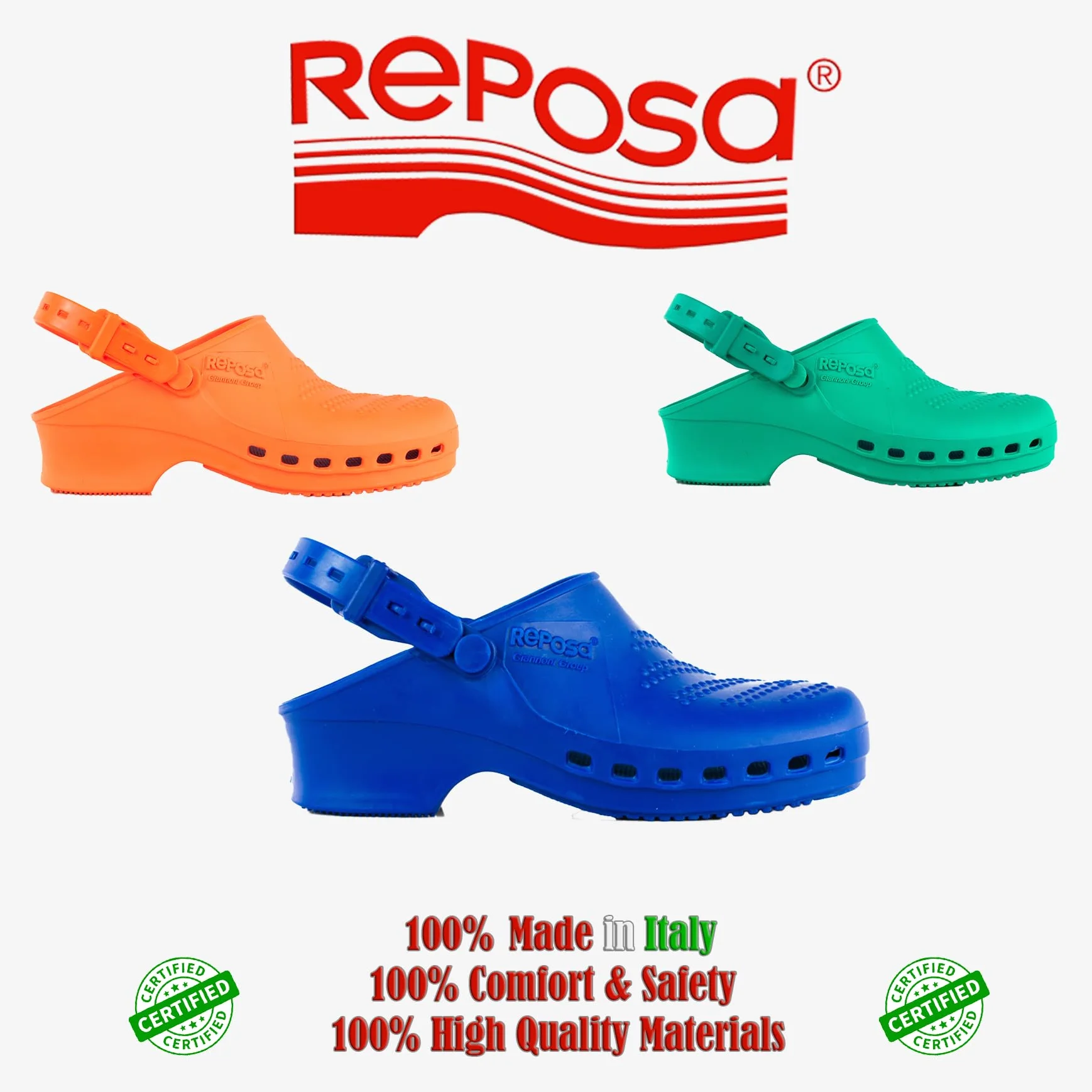 REPOSA Complete - Zoccoli Sanitari Donna e Uomo in Gomma SEBS Senza Lattice, Ciabatte Sanitarie Anatomiche con Laccetto Regolabile, Scarpe Sanitarie Infermieri Sterilizzabili, Antishock e Traspiranti