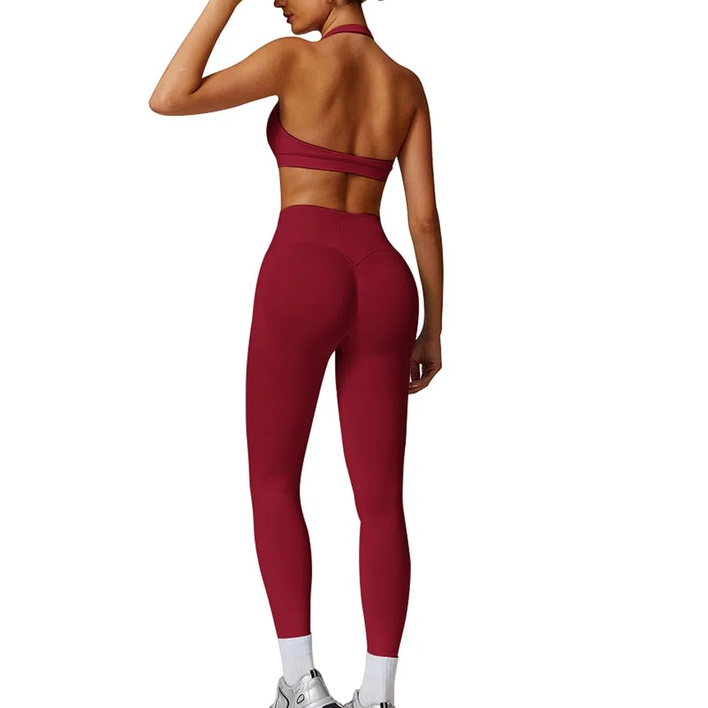JN JANPRINT Set da palestra senza cuciture per le donne 2 pezzi Halter Backless reggiseni sportivi nascosti leggings scrunch abiti da yoga tuta allenamento