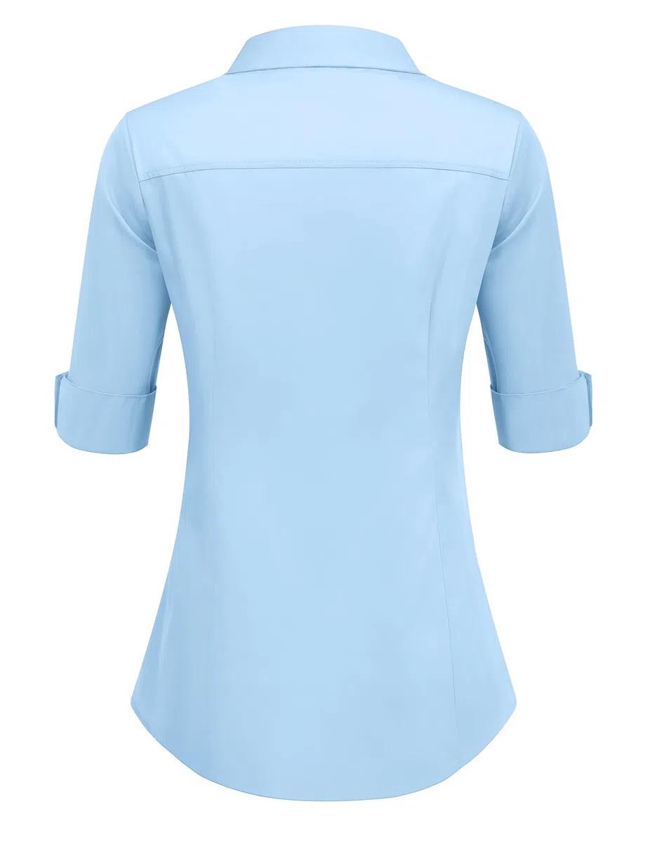HOTOUCH Camicette da donna in cotone con maniche a 3/4, camicia da ufficio basic aderente camicetta con scollo a V a maniche corte top
