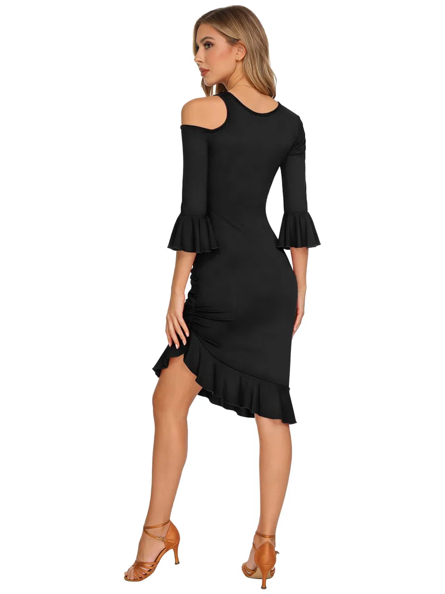 Vestito da Ballo Latino Americano Donna Manica Corta Abito Danza Classica con Orlo Asimmetrico Vestito + Pantaloncini Abito da Pattinaggio Artistico