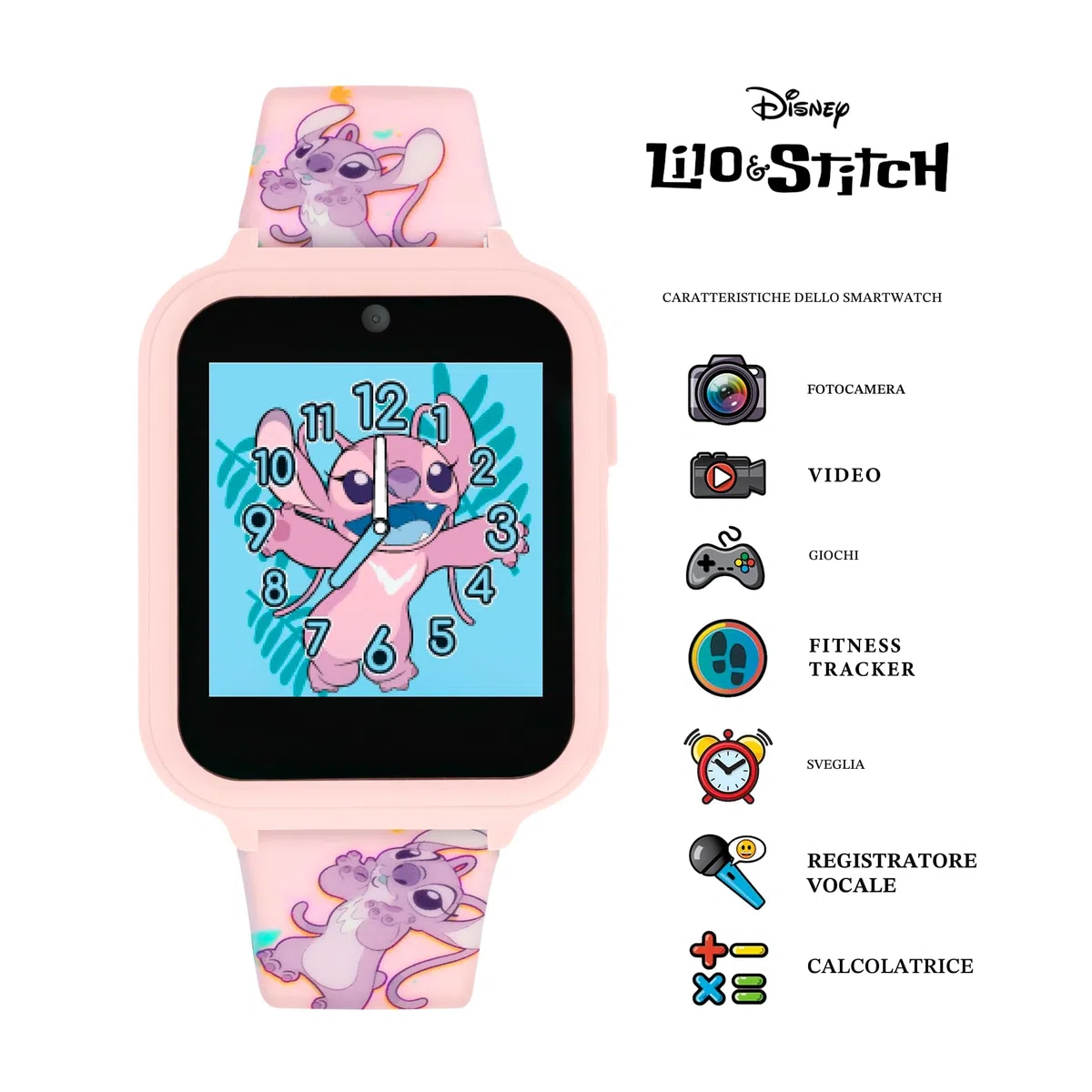 Disney LAS4088 Lilo & Stitch Angel - Orologio digitale interattivo con cinturino in silicone, colore: Rosa