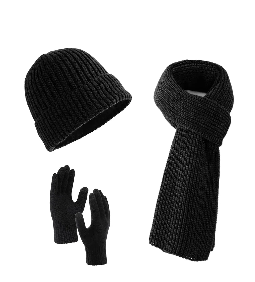 Villand 3 Pezzi Cappelli Sciarpa con Guanti Touchscreen per Uomini e Donne, Set Unisex per il Freddo con Foderato in Pile e Borsa Regalo