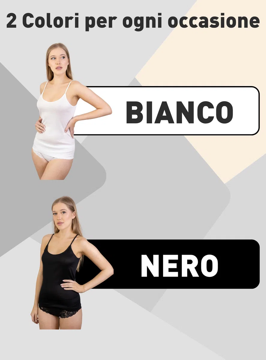 VP PINUCCIO VENEGONI Set 2 Canottiera Donna Cotone Filo di Scozia Spalla Stretta Made in Italy | Intimo Donna Sottogiacca Elegante | Canotta Bianca e Nera